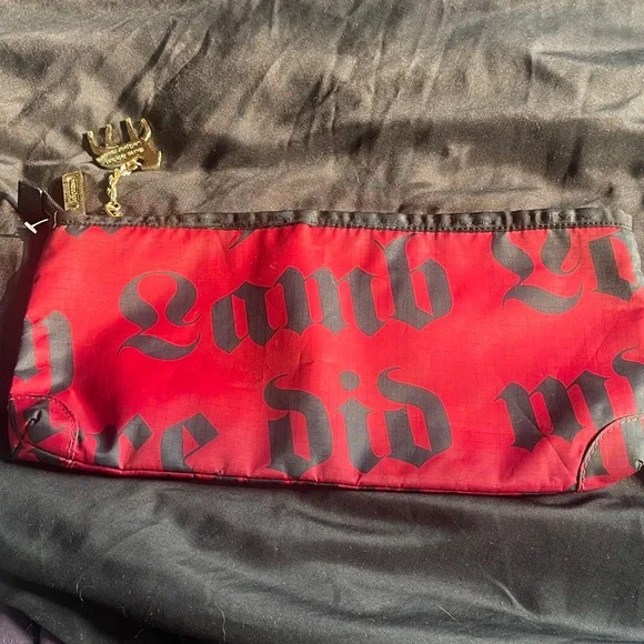 L.A.M.B. Lesportsac Red and Black Clutch with Charm Detail